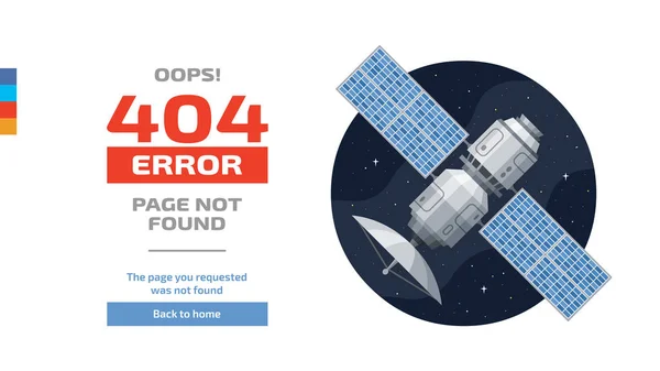 404 Conceito Página Erro Com Satélite Plano Isolado Fundo Branco — Vetor de Stock