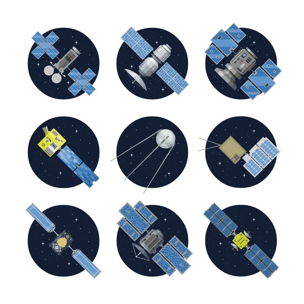 Icona Satellitare Isolata Vettoriale Forma Cerchio Con Stazione Radar Gps — Vettoriale Stock