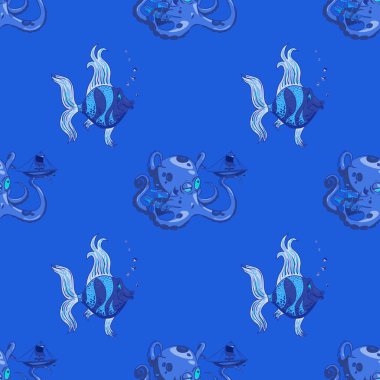 Balık ve ahtapot seamless modeli