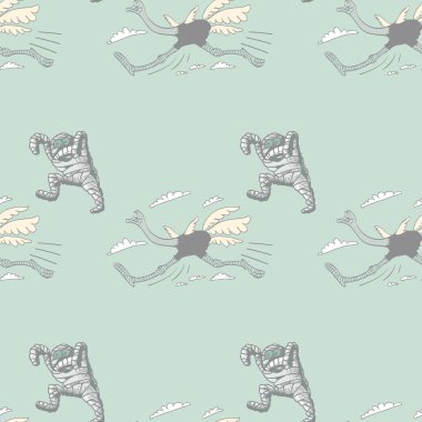 çalışan devekuşu ve mumya seamless modeli