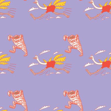 çalışan devekuşu ve mumya seamless modeli