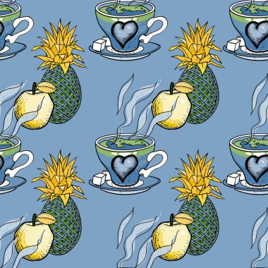 ananas, kahve, elma seamless modeli