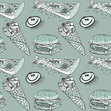 dondurma, pizza ve hamburger seamless modeli