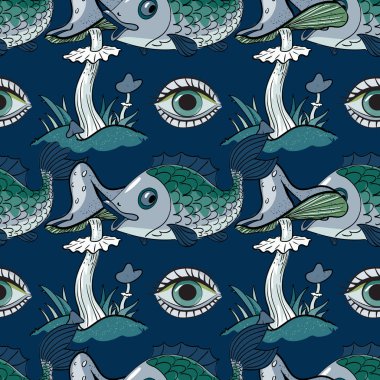 Sihirli mantar, balık, göz seamless modeli