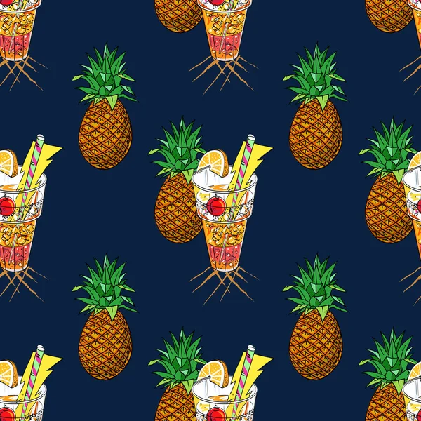 pineapple and beach cocktail seamless pattern