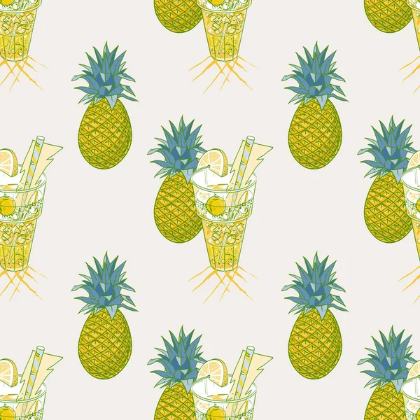Pineapple and beach cocktail seamless pattern — Stock Vector