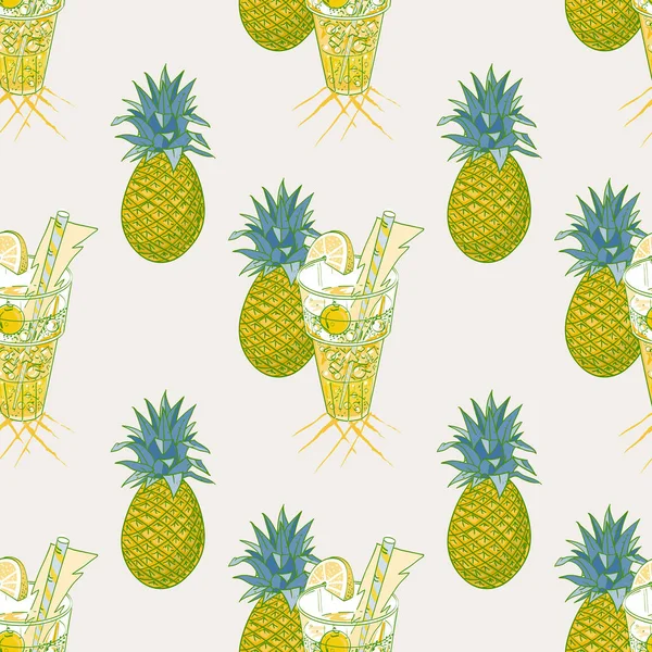 pineapple and beach cocktail seamless pattern