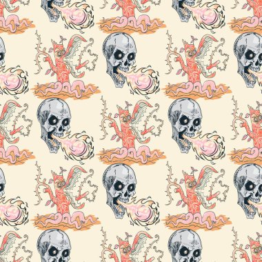 Vahşi yırtıcı ağaç ve kafatası nefes yangın seamless modeli