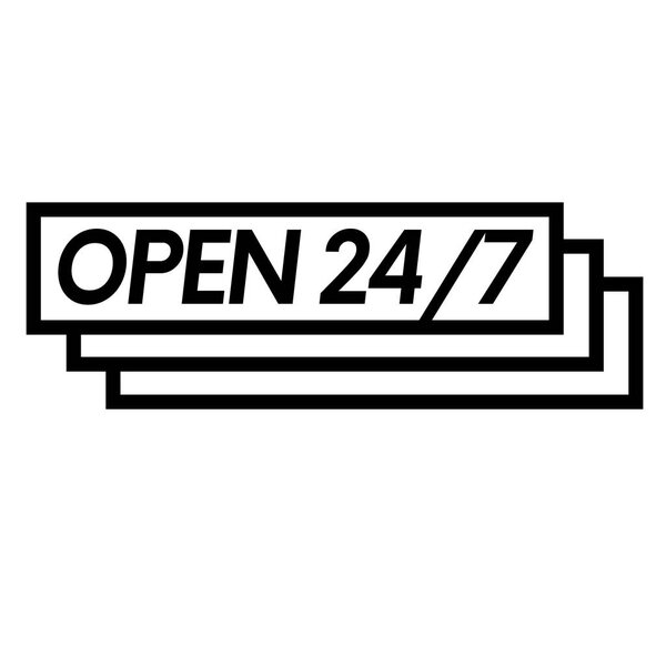 open 24-7 stamp on white