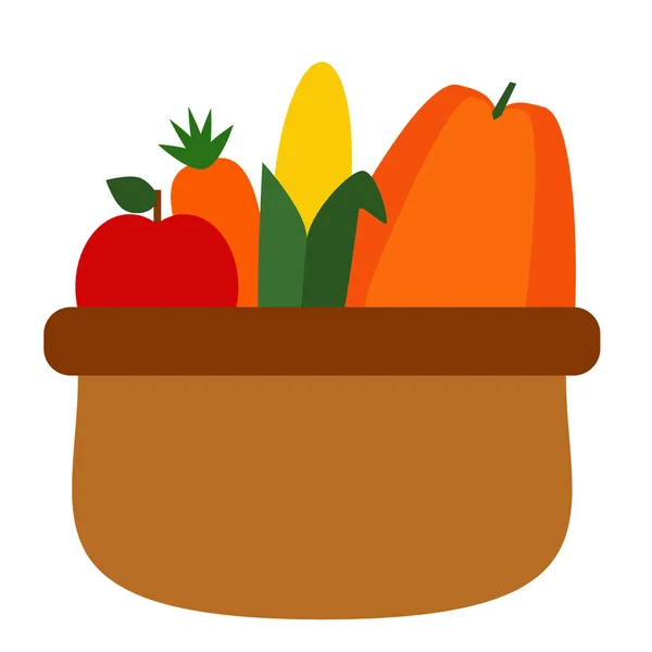 Cesta de frutas y hortalizas ilustración plana — Vector de stock