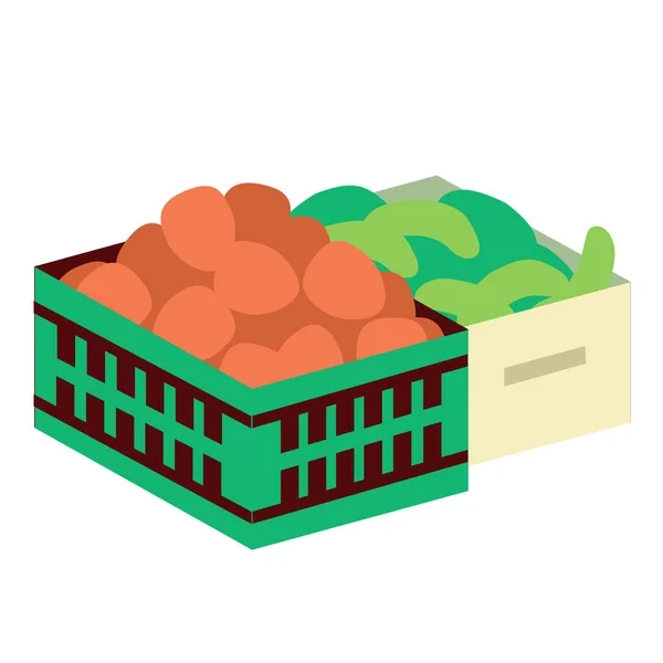 Caja de verduras ilustración plana en blanco — Vector de stock