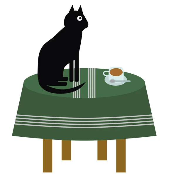 Cat on the table flat illustration on white — Stock Vector