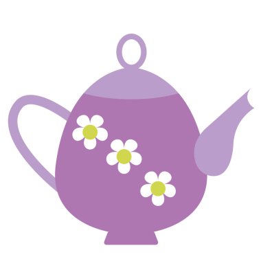 Mor çaydanlık düz resimde beyaz