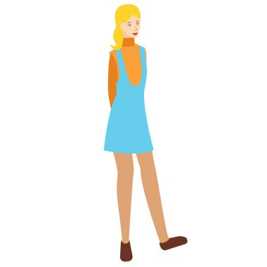 Beyaz düz illüstrasyon mavi elbise Bayan