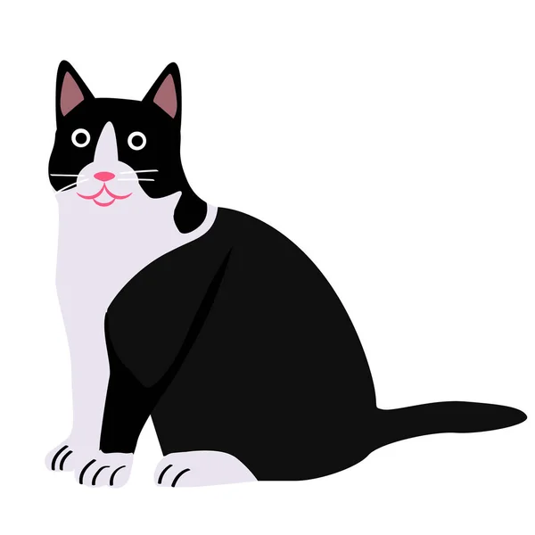 화이트에 흑인과 백인 고양이 평면 그림 — 스톡 벡터