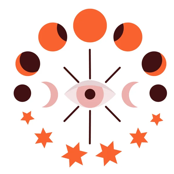 Bulan, matahari, mata datar ilustrasi pada putih - Stok Vektor