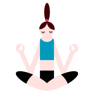 Kadın düz resimde beyaz üzerine meditasyon