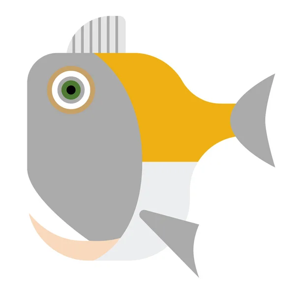 Ilustración plana de pescado gris y amarillo sobre blanco — Vector de stock