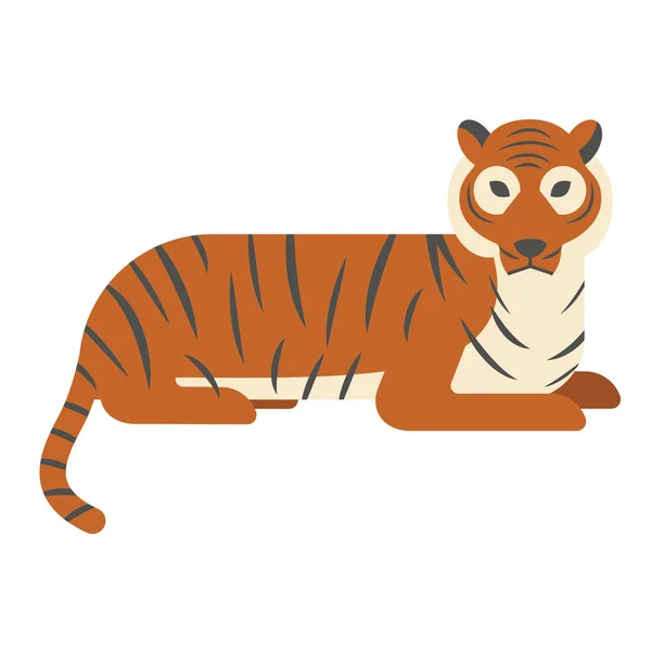 Лежа тигр плоская иллюстрация на белом — стоковый вектор