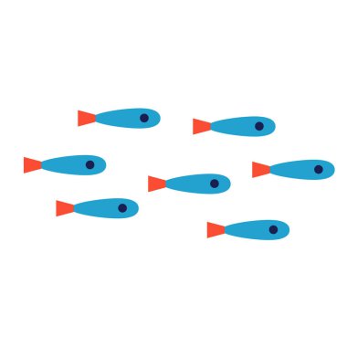 beyaz düz illüstrasyon mavi balık shoal