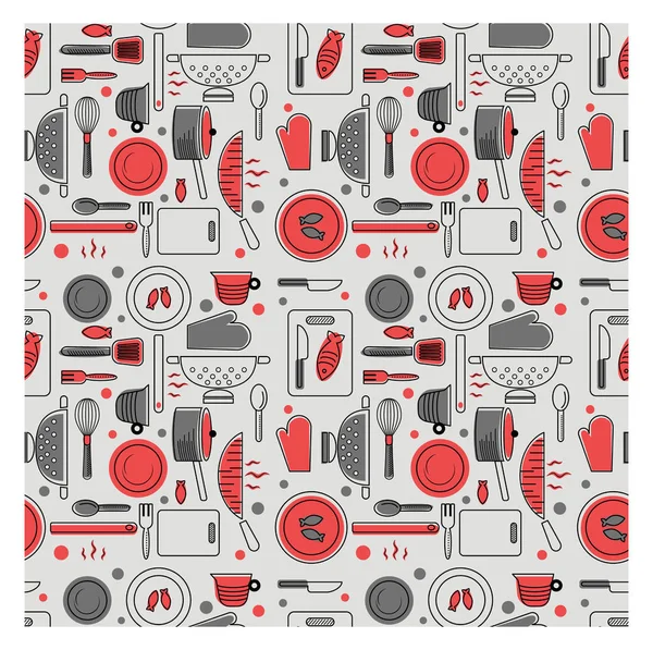 Rote Küche Muster flache Abbildung — Stockvektor