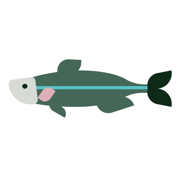 Green fish flat illustration on white — Stock Vector
