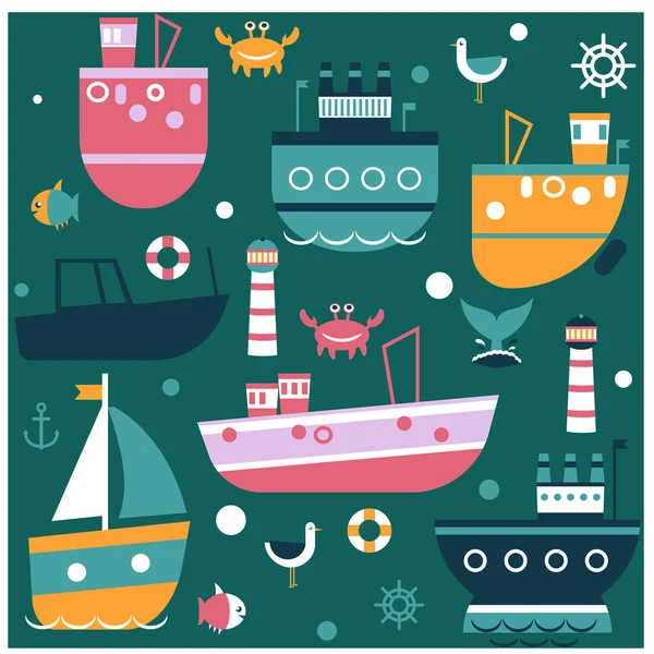 Ship pattern flat illustration seamless design — Stock Vector