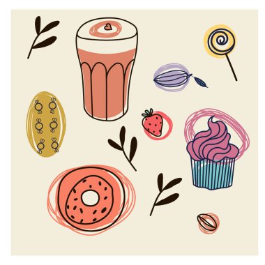 Gıda deseni el çizilmiş illüstrasyon arka planda izole