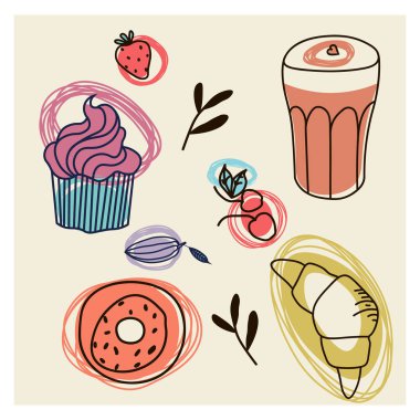 Gıda deseni el çizilmiş illüstrasyon arka planda izole