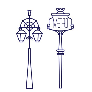 Metro şarkı ve sokak lambası geometrik illüstrasyon arka planda izole