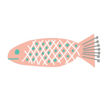 Pembe balık el çizilmiş illüstrasyon arka planda izole