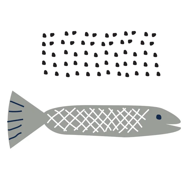 Иллюстрация от руки серой рыбы на заднем плане — стоковый вектор