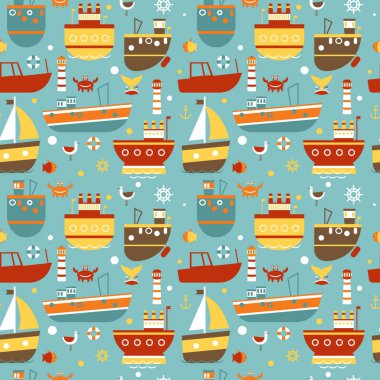 Gemi deseni düz illüstrasyon arka plan tasarımı