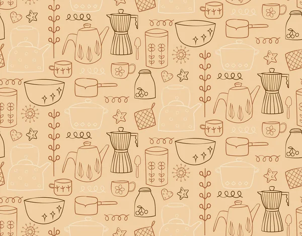 Kitchen pattern flat illustration seamless design — Stock Vector