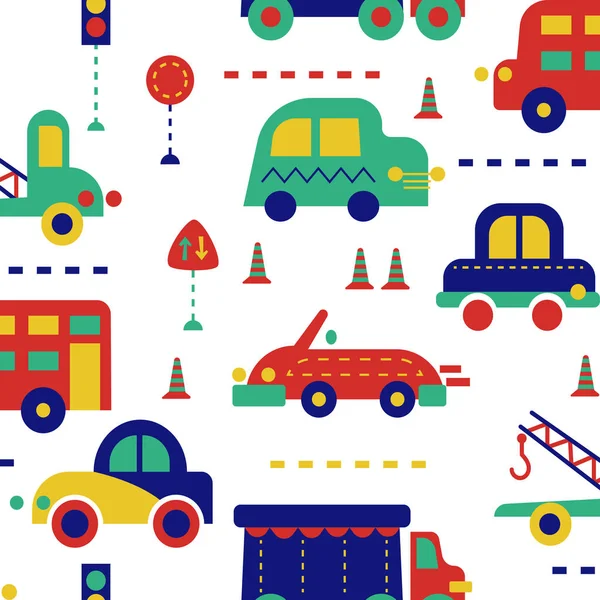 Ομαλή μοτίβο της κυκλοφορίας στην πόλη για τα παιδιά — Διανυσματικό Αρχείο