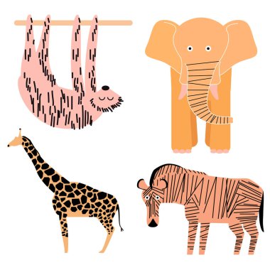 Beyaz üzerinde hayvan deseni düz illüstrasyon