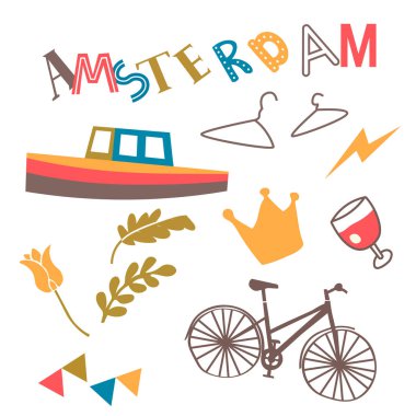 Amsterdam desen düz illüstrasyon beyaz