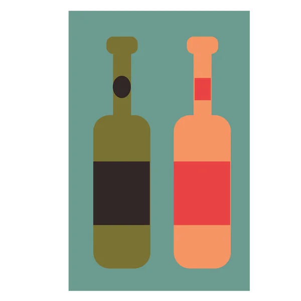 Botol anggur datar ilustrasi pada putih - Stok Vektor