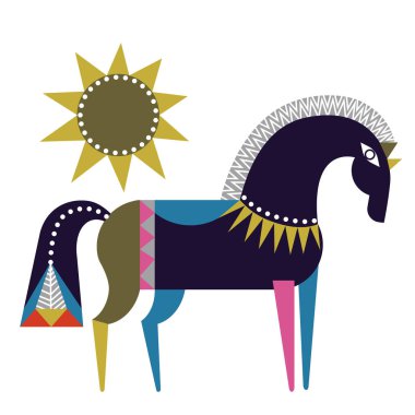 Beyaz arka plan üzerinde renkli at basit illüstrasyon