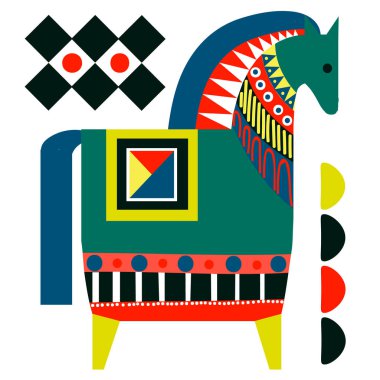 Beyaz arka plan üzerinde renkli at basit illüstrasyon