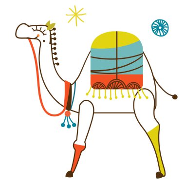 Beyaz arka planda renkli deve illüstrasyon