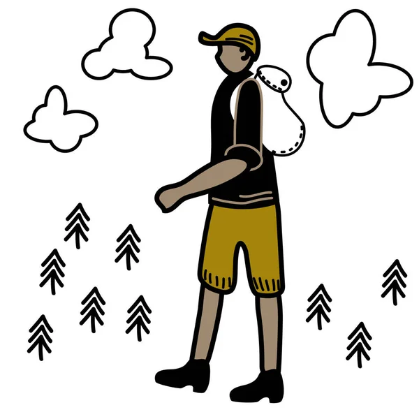 Escursionismo uomo illustrazione su sfondo bianco — Vettoriale Stock