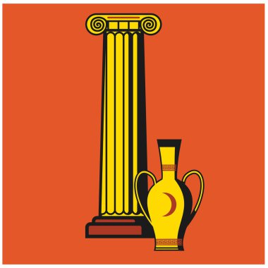 Beyaz arka planda Roma sütun ve vazo illüstrasyon