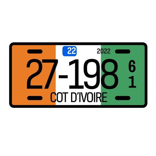 Placa de matrícula de automóvel da Costa do Marfim sobre fundo branco — Vetor de Stock