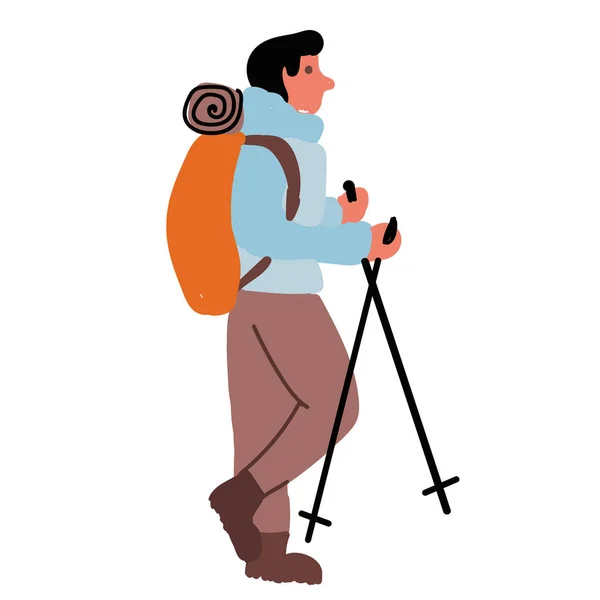 徒步旅行男子在白色背景上的简单插图 — 图库矢量图片