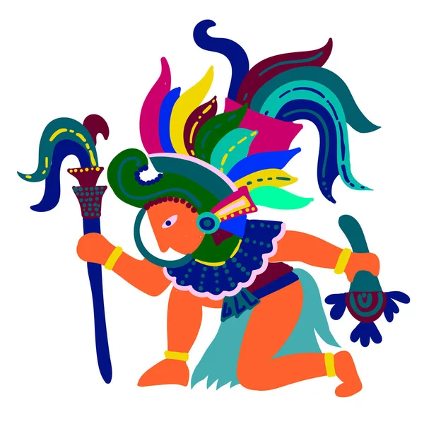 Hombre azteca ilustración simple sobre fondo blanco — Vector de stock