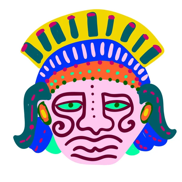 Cabeza azteca ilustración simple sobre fondo blanco — Vector de stock