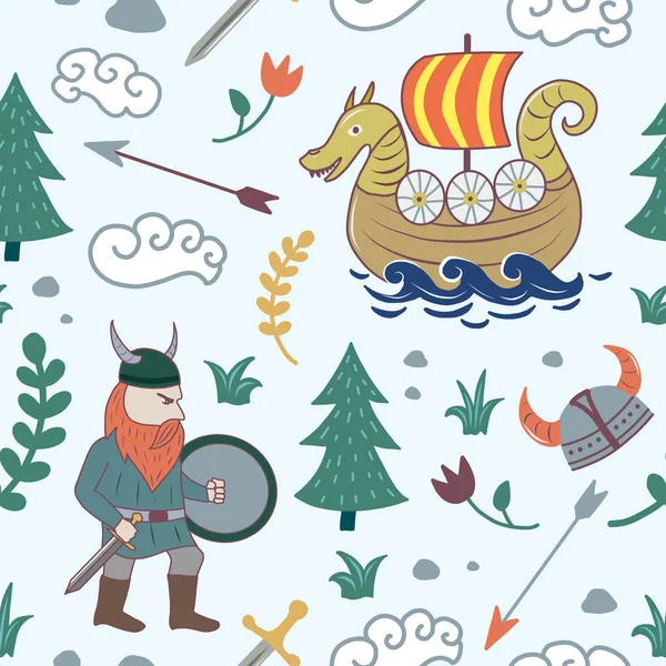 Viking desen dikişsiz tasarım grafik — Stok Vektör