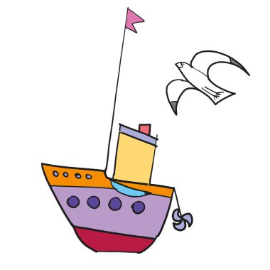 Beyaz üzerinde gemi düz renk illüstrasyon