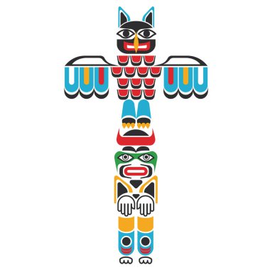 Beyaz Amerikan hint totem düz renk illüstrasyon